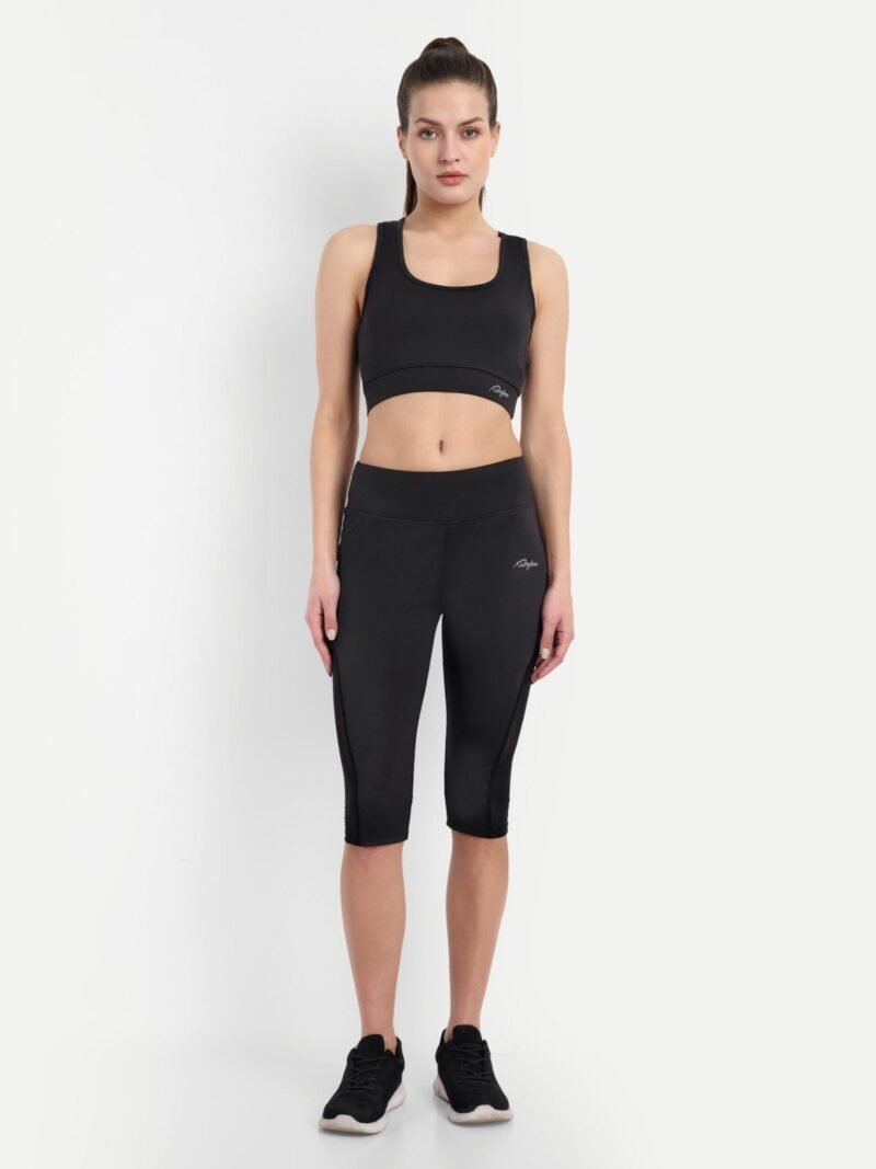 Waylene Women's Black High-Waisted Sports Capris with Mesh Panels | Yoga & Gym Wear India - Image 5