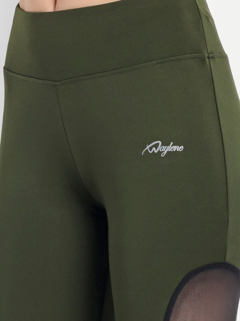 Waylene Women's Olive Green High-Waisted Sports Capris with Mesh Panels | Yoga & Gym Wear India - Image 4