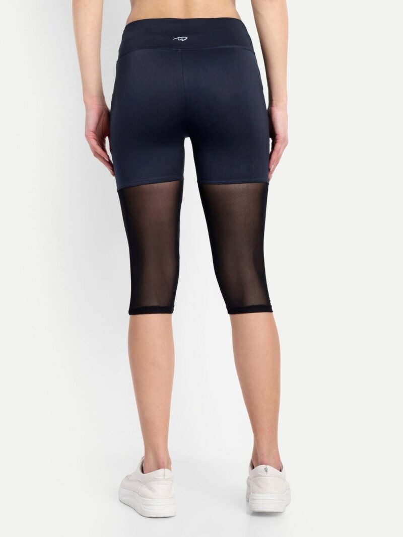 Buy Online Waylene Navy Blue High-Waisted Capri Leggings with Mesh Inserts | Premium Gym & Yoga Wear for Women | Shop Waylene Activewear - Image 3