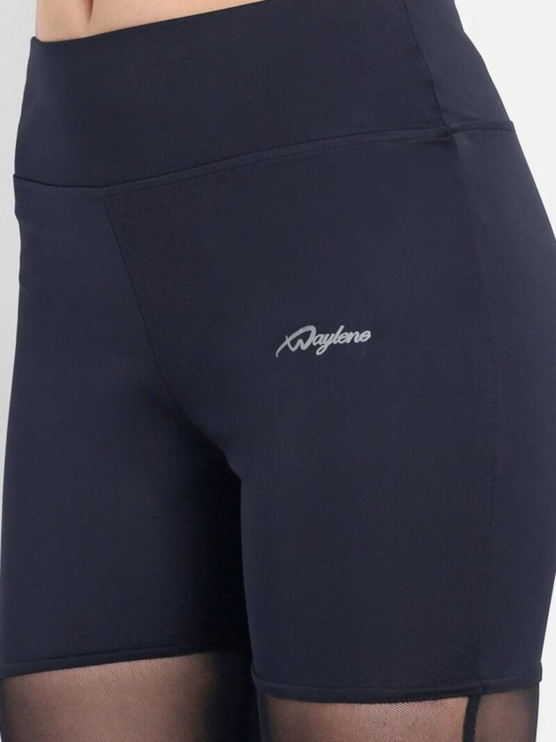 Buy Online Waylene Navy Blue High-Waisted Capri Leggings with Mesh Inserts | Premium Gym & Yoga Wear for Women | Shop Waylene Activewear - Image 4