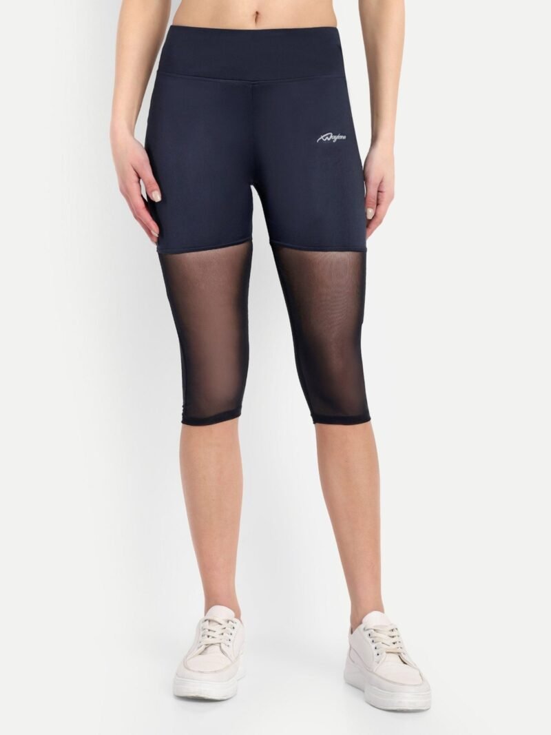 Buy Online Waylene Navy Blue High-Waisted Capri Leggings with Mesh Inserts | Premium Gym & Yoga Wear for Women | Shop Waylene Activewear