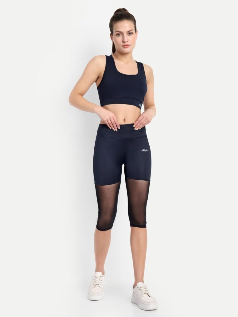 Buy Online Waylene Navy Blue High-Waisted Capri Leggings with Mesh Inserts | Premium Gym & Yoga Wear for Women | Shop Waylene Activewear - Image 5