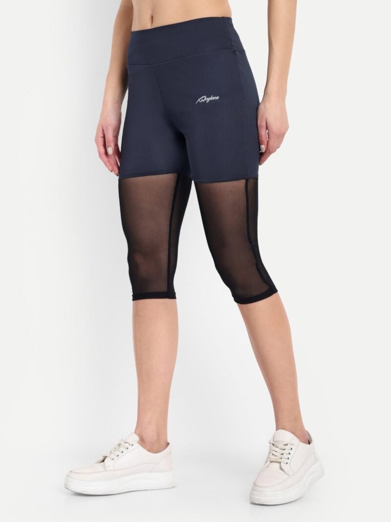 Buy Online Waylene Navy Blue High-Waisted Capri Leggings with Mesh Inserts | Premium Gym & Yoga Wear for Women | Shop Waylene Activewear - Image 2