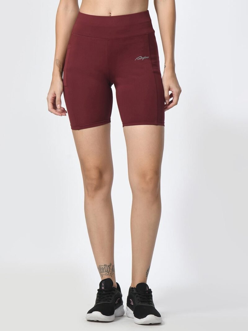Waylene Wine-Colored High-Performance Shorts with Pocket | Women's Activewear - Image 2
