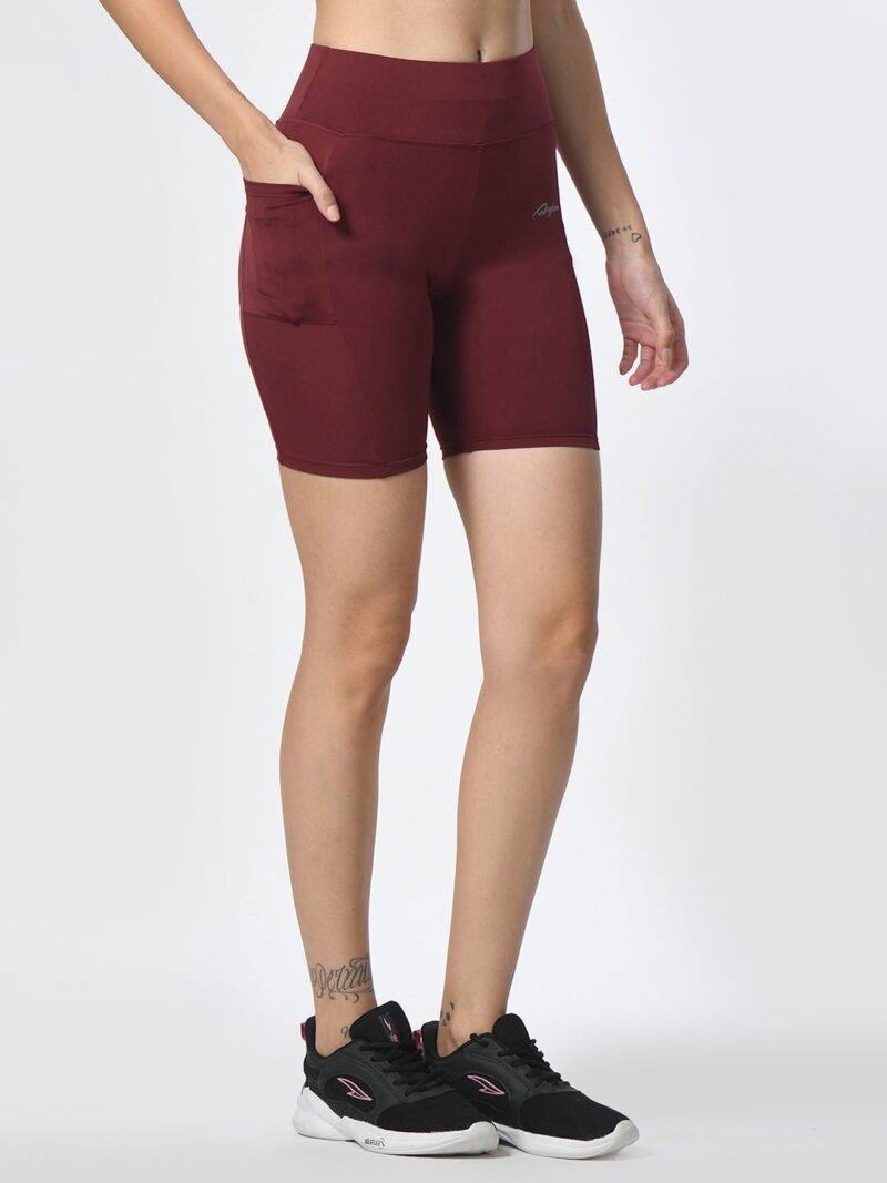 Waylene Wine-Colored High-Performance Shorts with Pocket | Women's Activewear - Image 4