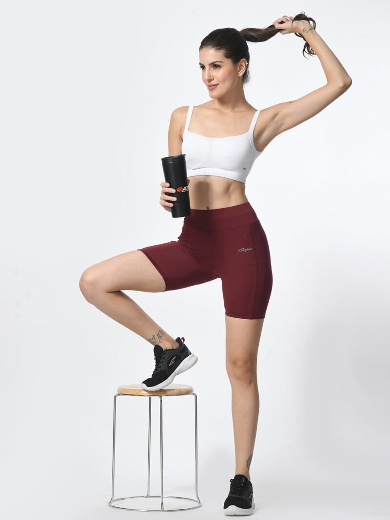 Waylene Wine-Colored High-Performance Shorts with Pocket | Women's Activewear - Image 8