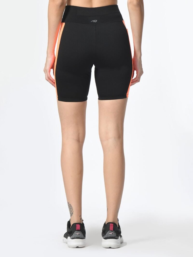 Waylene Black & Orange Colorblock High-Performance Shorts with Pocket - Image 5