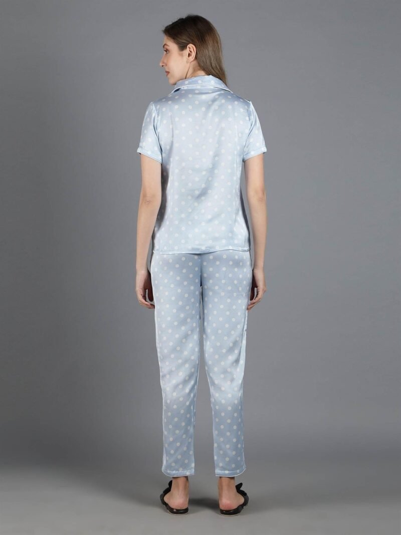Waylene Light Blue Polka Dot Satin PJ Set for Women, Shop Online, Buy Online - Luxurious Casual Wear - Image 7