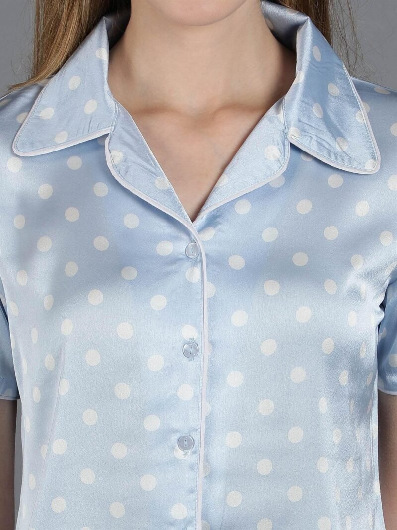 Waylene Light Blue Polka Dot Satin PJ Set for Women, Shop Online, Buy Online - Luxurious Casual Wear - Image 6