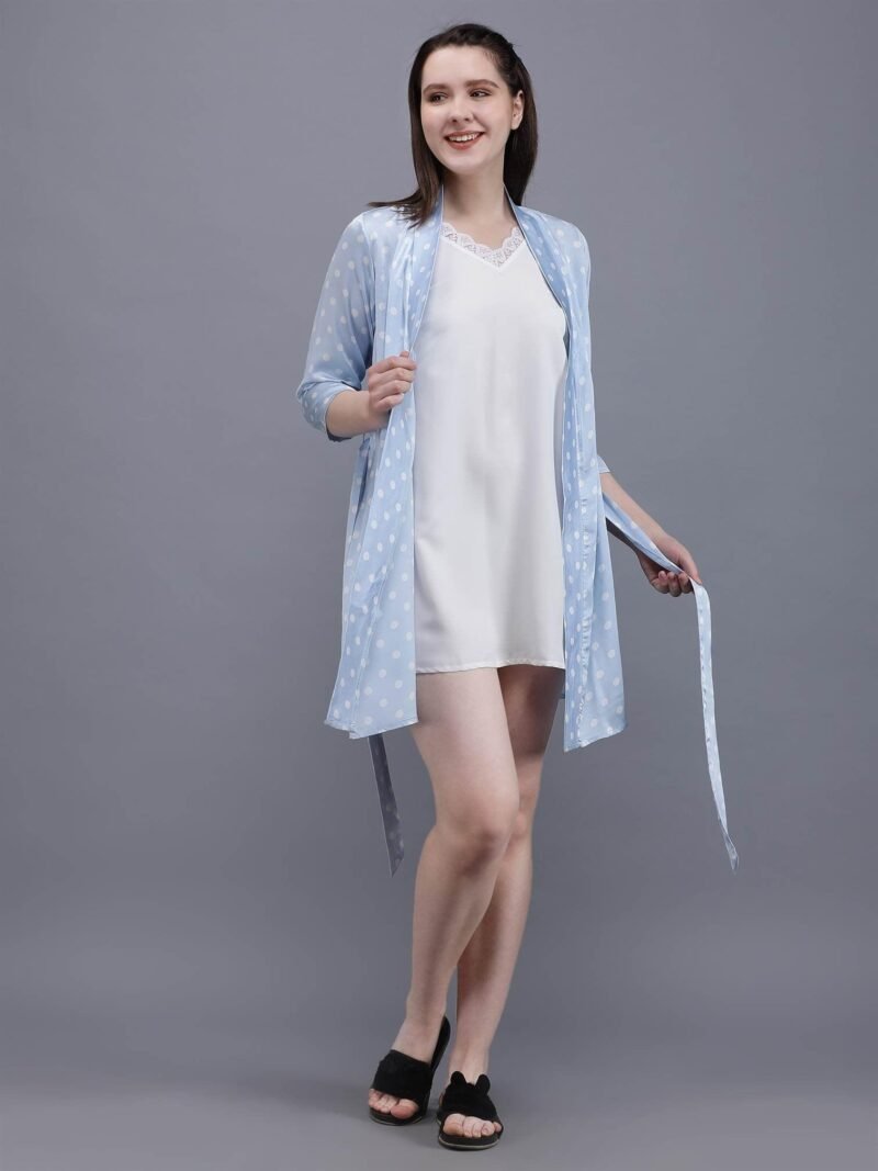 Waylene Light Blue Polka Dot Night Suit with Cami & Robe for Women, Shop Online, Buy Online - Image 6