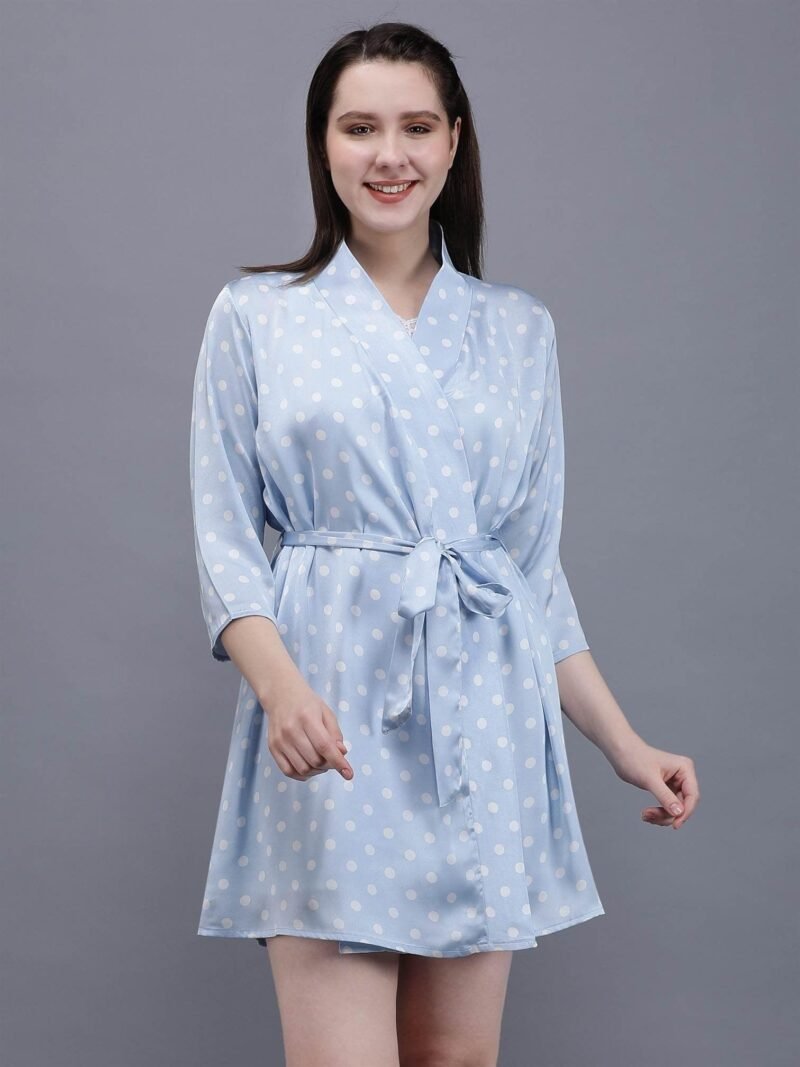Waylene Light Blue Polka Dot Night Suit with Cami & Robe for Women, Shop Online, Buy Online - Image 5