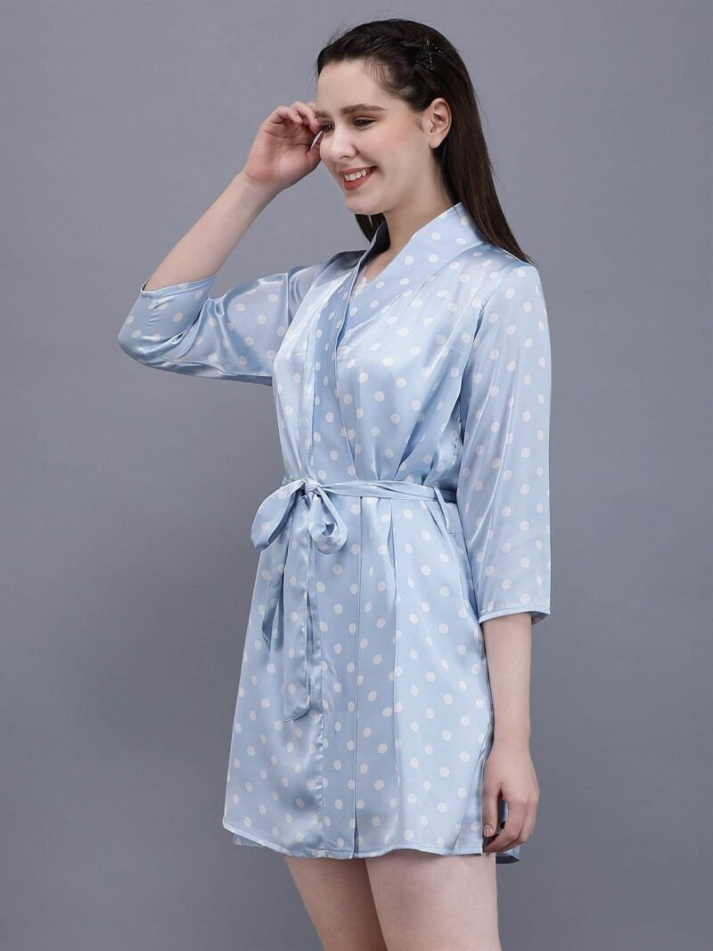 Waylene Light Blue Polka Dot Night Suit with Cami & Robe for Women, Shop Online, Buy Online - Image 3