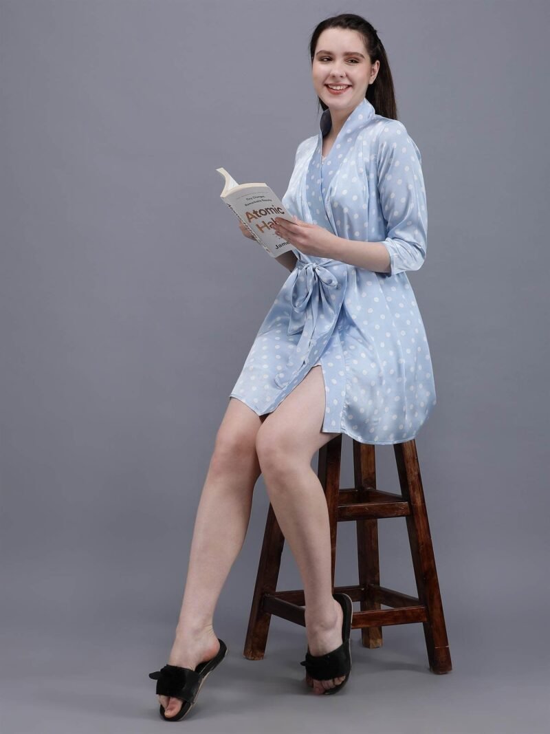 Waylene Light Blue Polka Dot Night Suit with Cami & Robe for Women, Shop Online, Buy Online