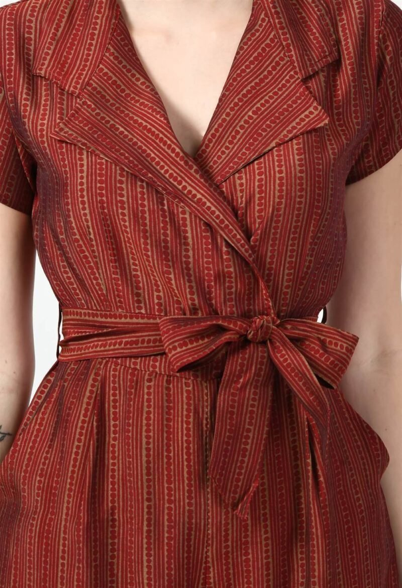 Waylene Striped Red Collared Jumpsuit for Women, Ideal for Casual and Semi-Formal Wear, Shop Online, Buy Online - Image 2