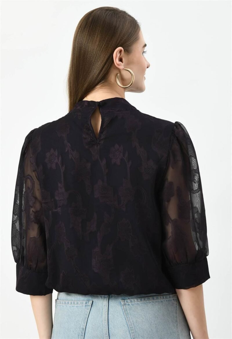 Waylene Dark Jamuni Western Top with Sheer Puff Sleeves for Women, Shop Online, Buy Online - Image 3
