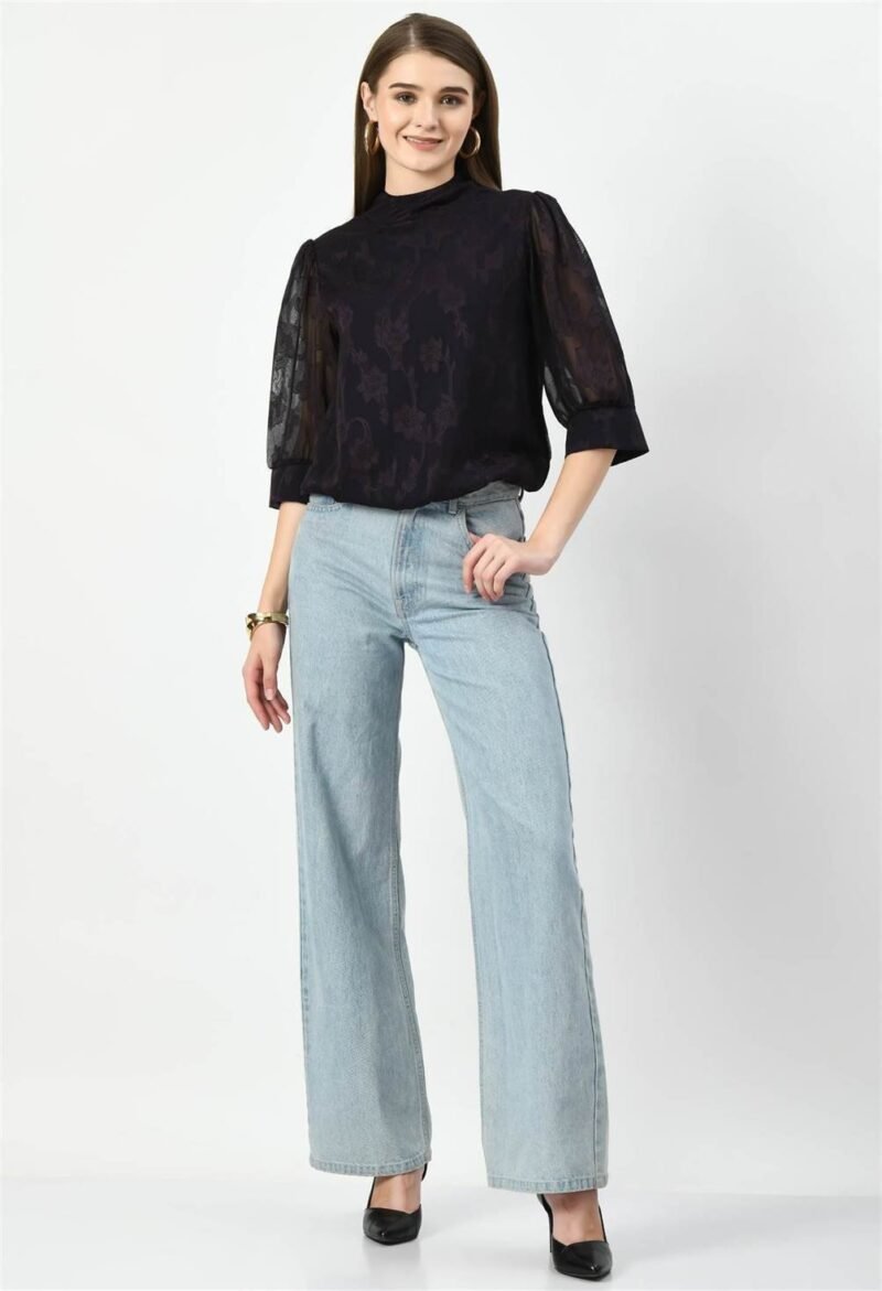 Waylene Dark Jamuni Western Top with Sheer Puff Sleeves for Women, Shop Online, Buy Online - Image 7