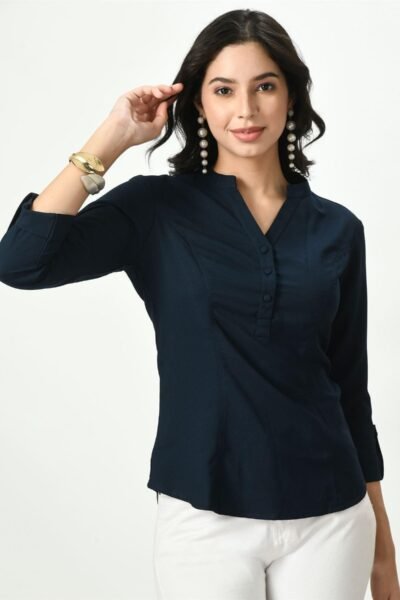 Waylene Women's Dark Navy Blue Button-up Top for Casual and Formal Wear, Buy Online, Shop Online for Women