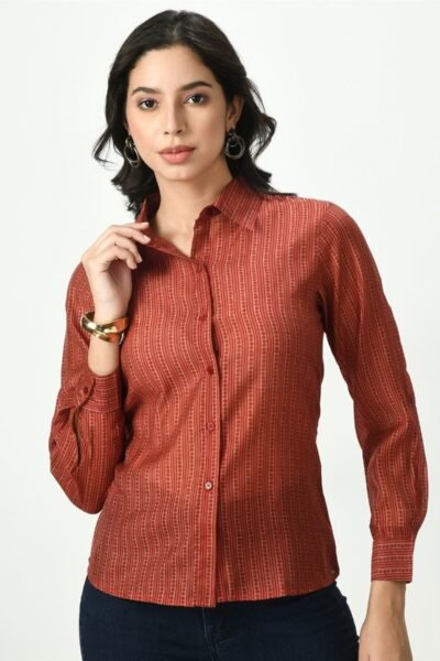 Waylene Striped Red Sheer Shirt for Women, Premium Western Wear, Shop Online, Buy Online